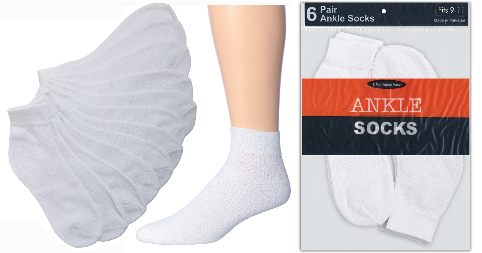 Women's White Athletic Ankle SOCKS - Size 9-11 - 6-Pair Packs