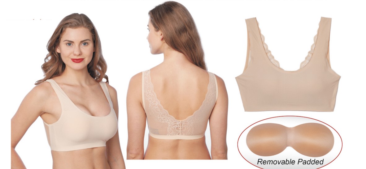 Second Skin Pullover Sports BRAs w/ Lace U-Back & Removable Pads