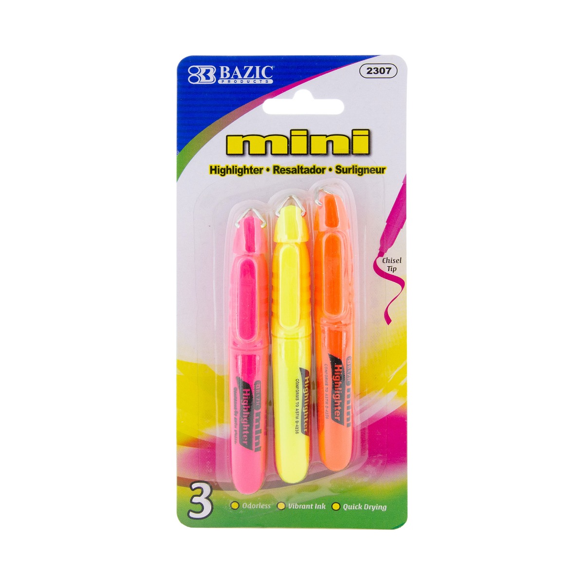 Mini Fluorescent Highlighter w/ CAP Clip (3/Pack)