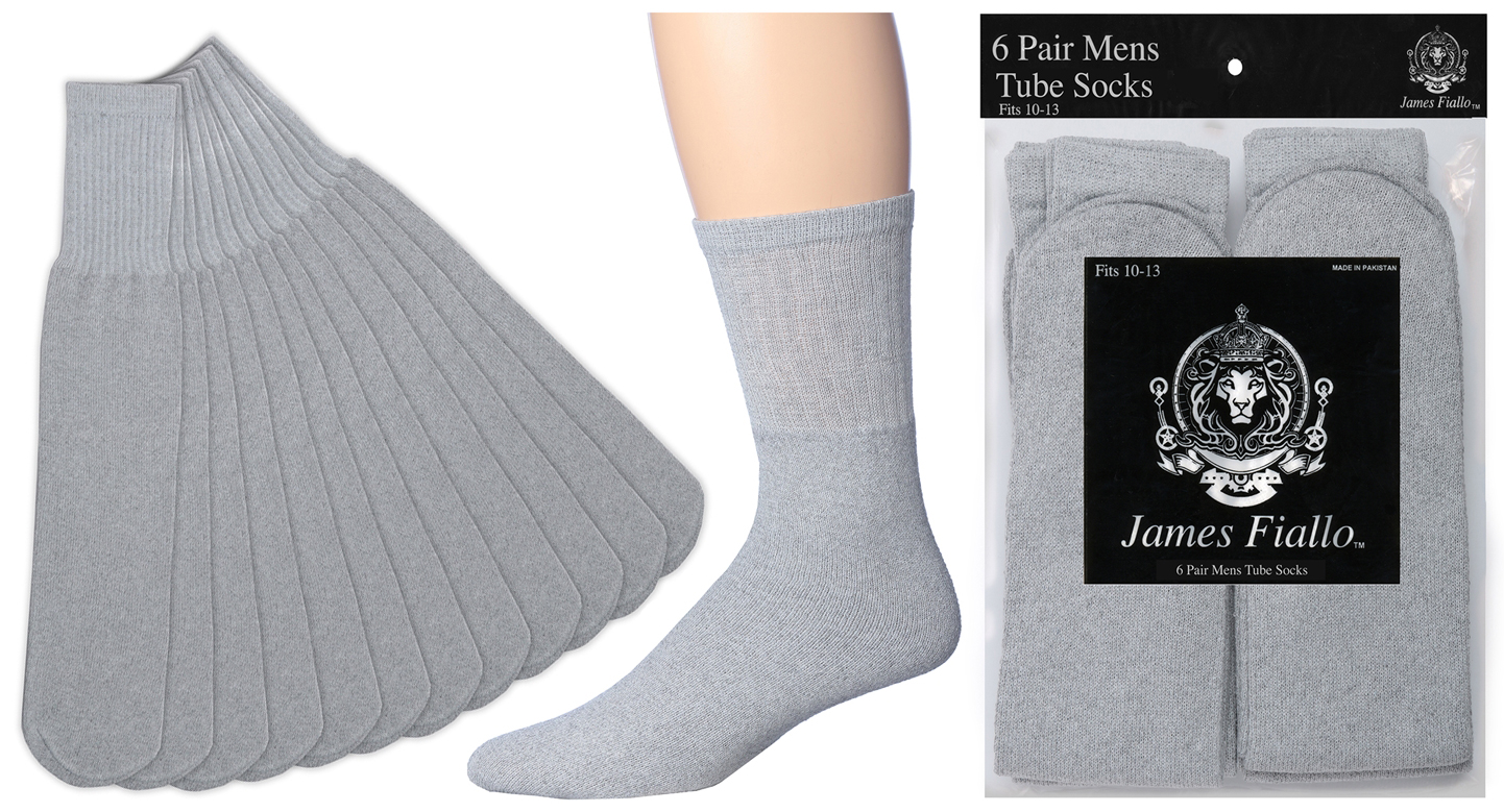 Men's Grey Athletic Tube SOCKS - Size 10-13 - 6-Pair Packs