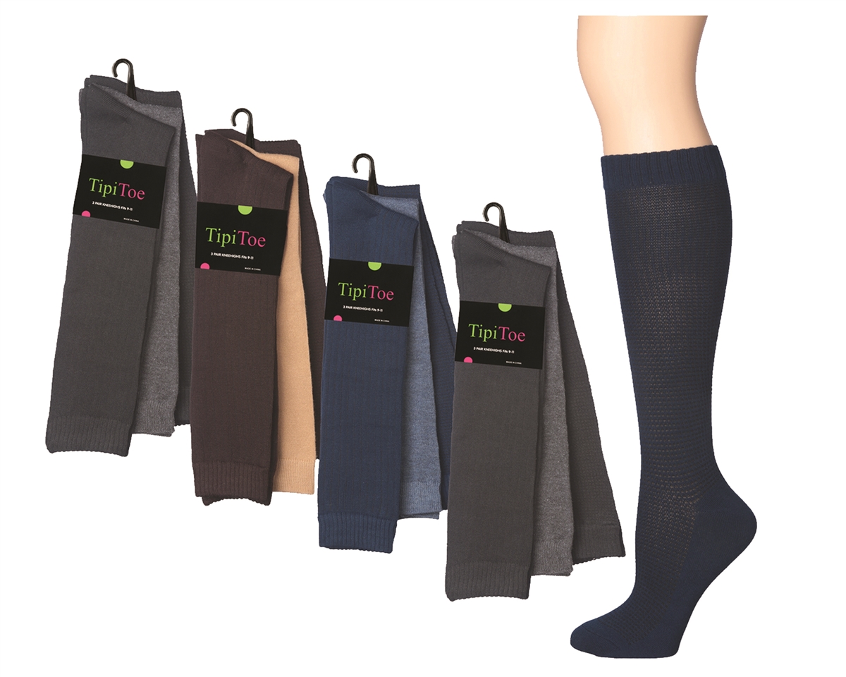 Women's Solid Knit Knee High SOCKS - Size 9-11 - 3-Pair Packs