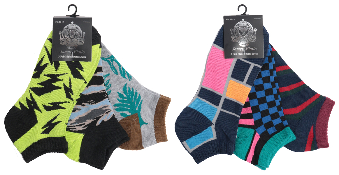 Men's Cushioned Athletic Low Cut SOCKS - Assorted Prints - 3-Pair Packs