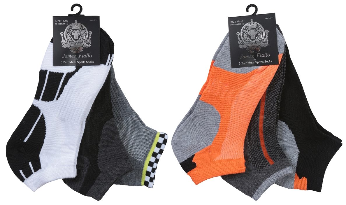 Men's Cushioned Athletic Low Cut SOCKS w/ Arch Support - Urban Sport Prints - 3-Pair Packs