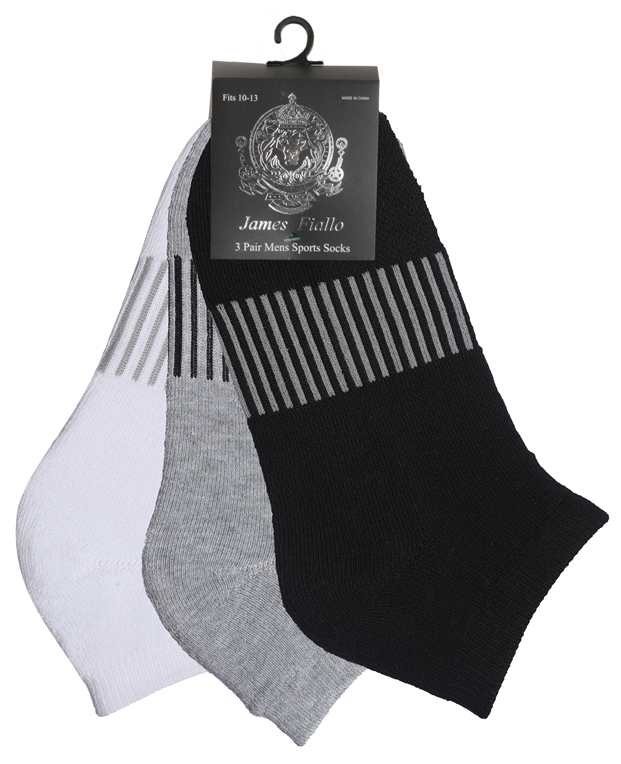 Men's Cushioned Athletic Low Cut SOCKS w/ Arch Support - Solid w/ Stripes - 3-Pair Packs