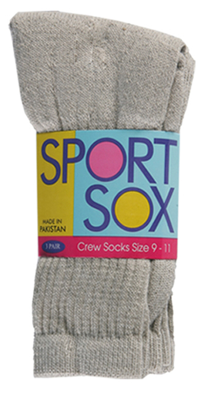 Women's Grey Athletic Crew SOCKS - Size 9-11 - 3-Pair Packs