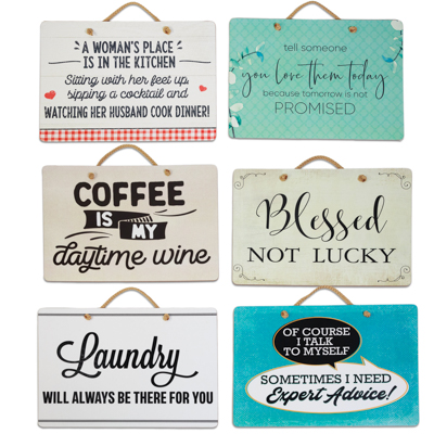 Wall Sign Everyday Sayings 15.75x11.37 6assorted W/rope HANGER