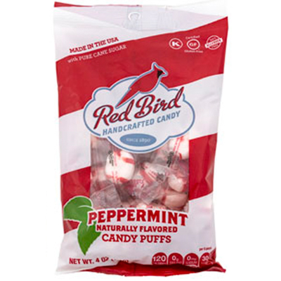 Red BIRD Peppermint Candy Puffs 4 Oz Peg Bag