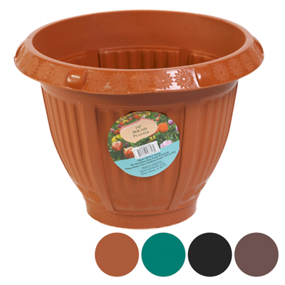 PLANTER 10 Inch Round Column & Flower Design 4 Colors#6029 No Punched Holes