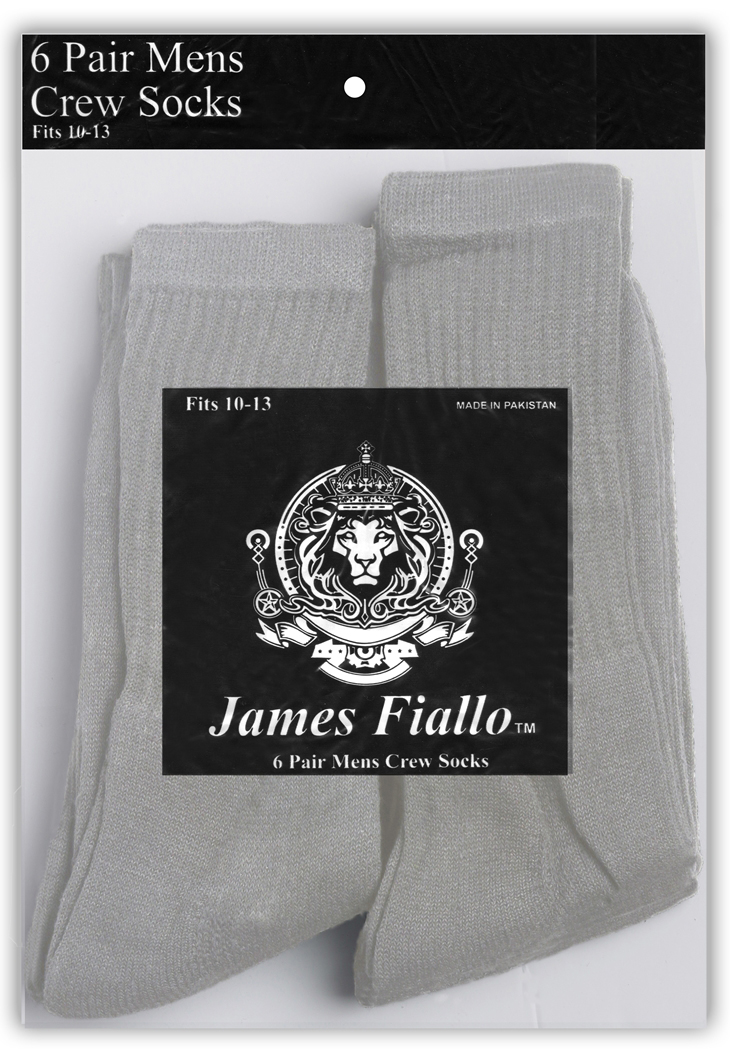 Men's Grey Athletic Crew SOCKS - Size 10-13 - 6-Pair Packs