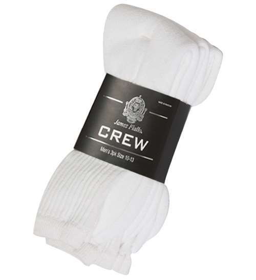 Men's White Athletic Crew SOCKS - Size 10-13 - 3-Pair Packs