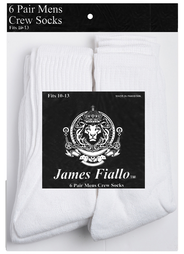 Men's White Athletic Crew SOCKS - Size 10-13 - 6-Pair Packs