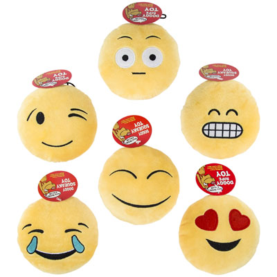 Dog Toy PLUSH 6in Emoticons W/squeaker 6 Asst Faces In Pdq#p30936