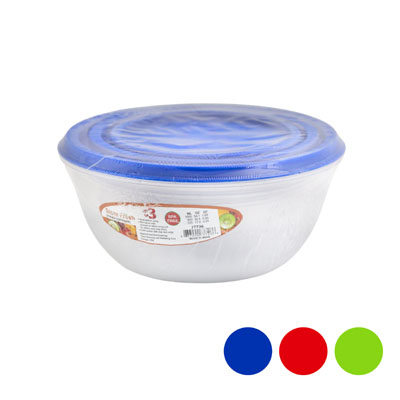 FOOD Storage 3pc Set Round 525/900/1600 Ml 3 Color Lids #5454-3