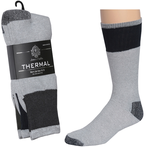 Men's Thermal Crew Boot SOCKS - Grey & Black - Size 10-13 - 2-Pair Packs