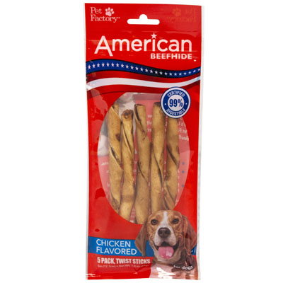 Dog Treats Chicken Flavor 5pk 5in Twistedz STICKS American Beefhide #27754