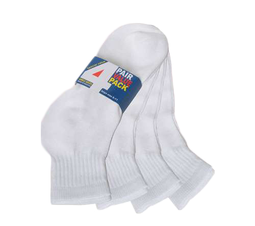 Children's White Athletic Ankle SOCKS - Size 4-6 - 4-Pair Packs