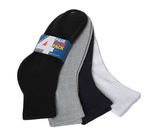 Children's Athletic Ankle SOCKS - Black/White/Grey - Size 4-6 - 4-Pair Packs