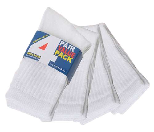 Children's White Athletic High Ankle SOCKS - Size 4-6 - 4-Pair Packs