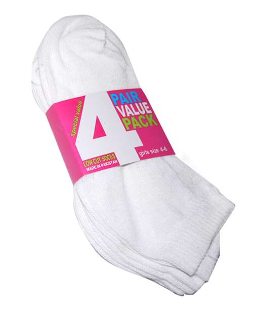 Children's White Athletic Low Cut SOCKS - Size 4-6 - 4-Pair Packs