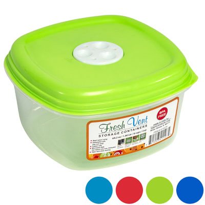 FOOD Storage 34.2 Oz 2 Qt Square Fresh Vent 4 Col Lids In Pdq #5236n