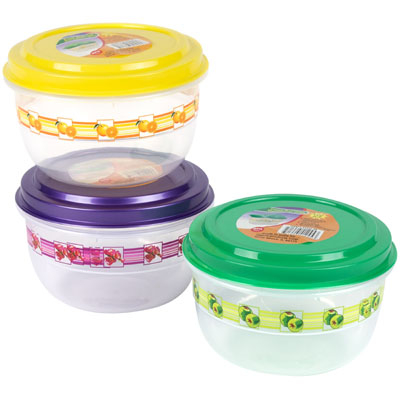 FOOD Storage Container 48 Oz Round 3 Color Lids With Printed Bottom #fiesta 1500