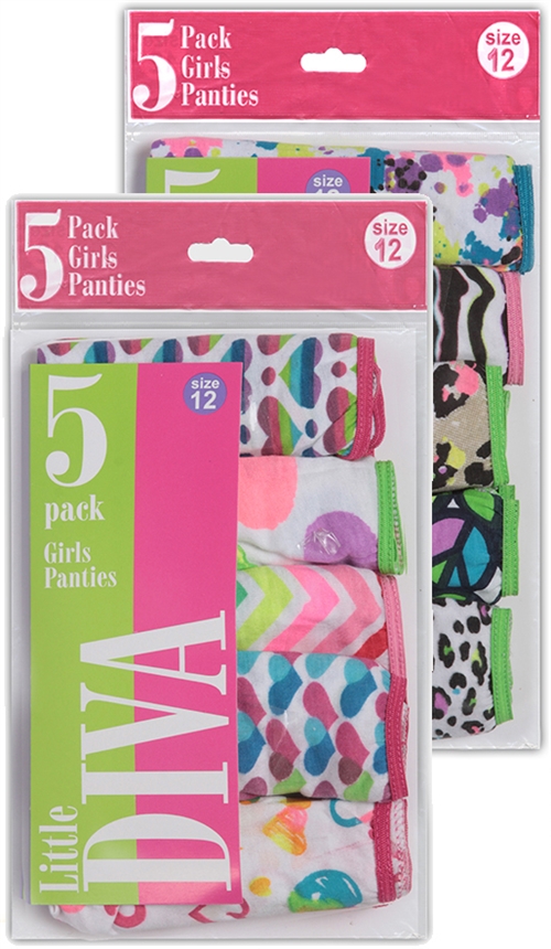 Girl's Panties - 5 Pack, Assorted Prints & Sizes