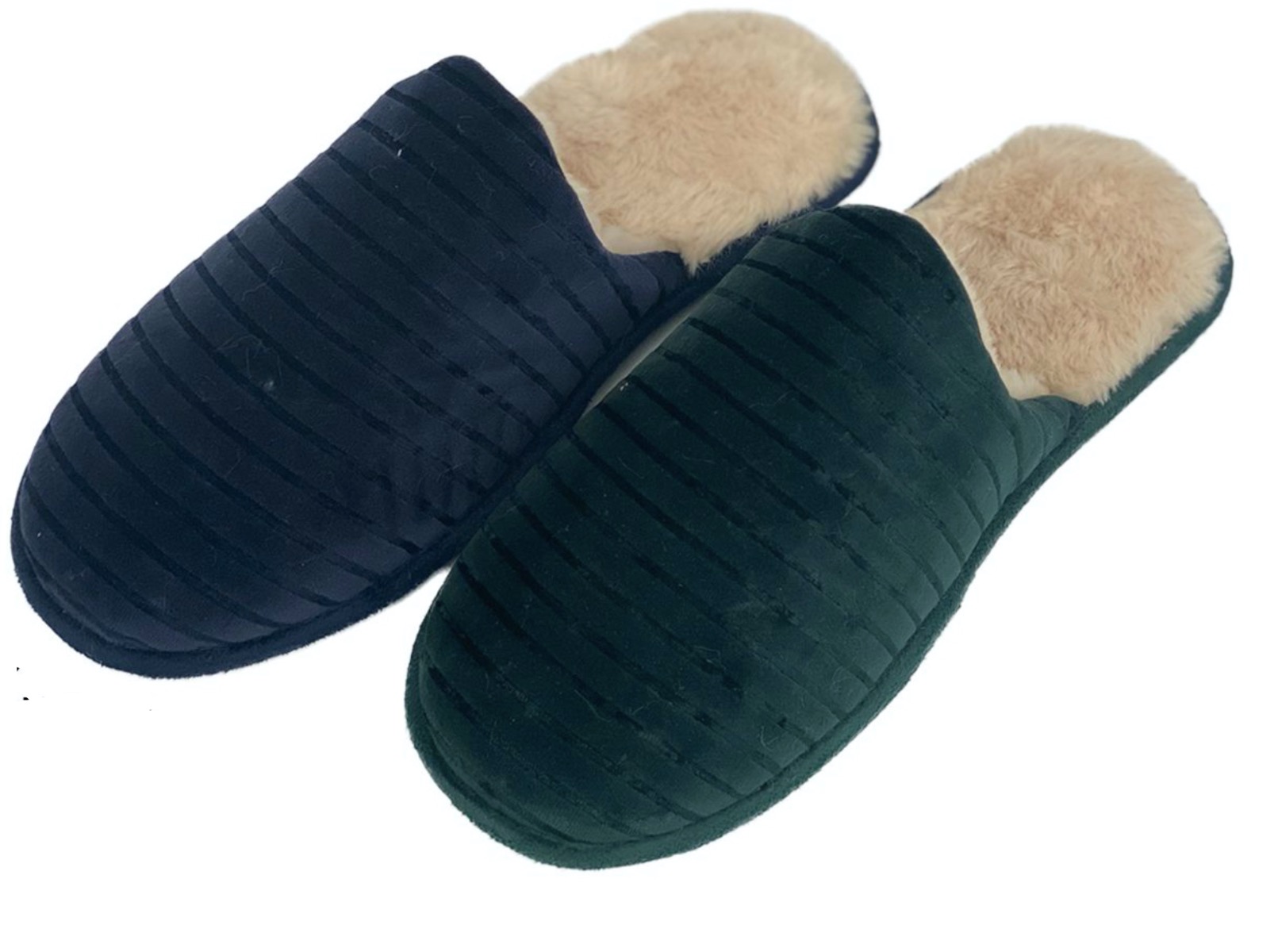 Men's Ribbed Mule Bedroom SLIPPERS w/ Soft Faux Fur Footbed - Choose Your Size(s)