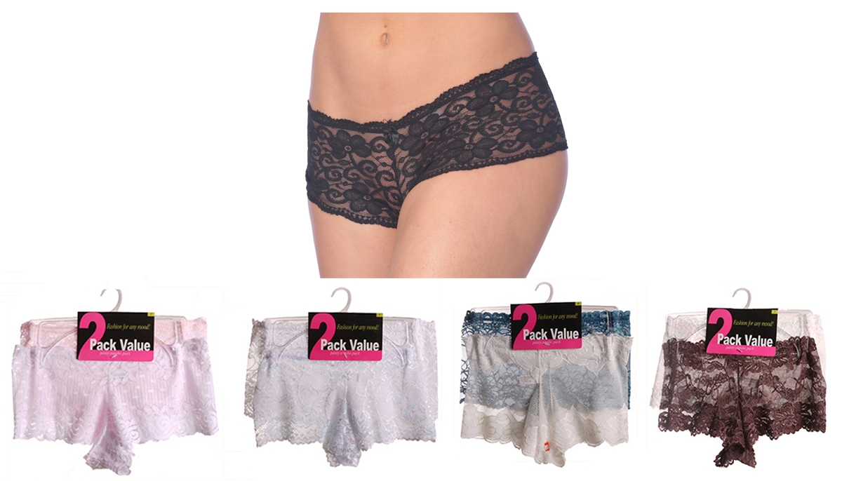 Women's Stretch Lace Boy SHORT Panties - 2-Packs - Sizes 5-7