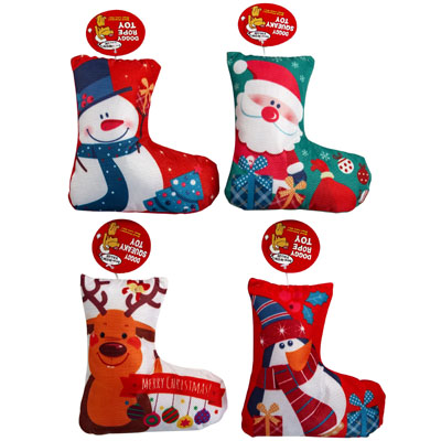 DOG Toy Christmas Canvas Stocking Snowman/penguin/reindeer/santa 4 Asst #p32157