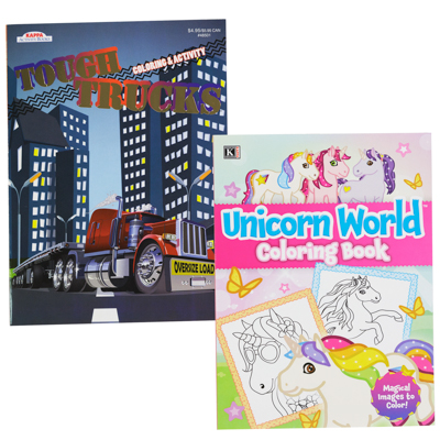 Coloring Books 2 Assorted UNICORN And Tough Trucksfloor Display