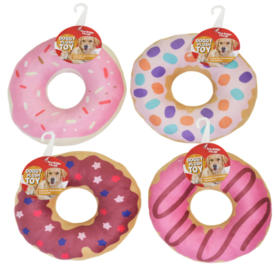 Dog TOY Plush Large Donut With Squeaker 7 Inch  4 Assorted In Pdq Ref #p33649