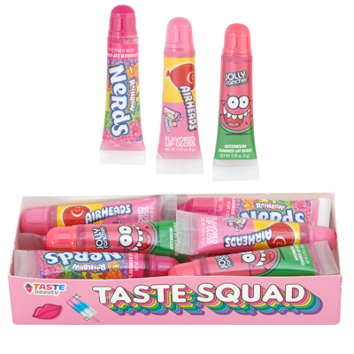 ''LIP GLOSS 3 Assorted Flavors In Counter Display - Jolly Rancher, Nerds, Airheads''