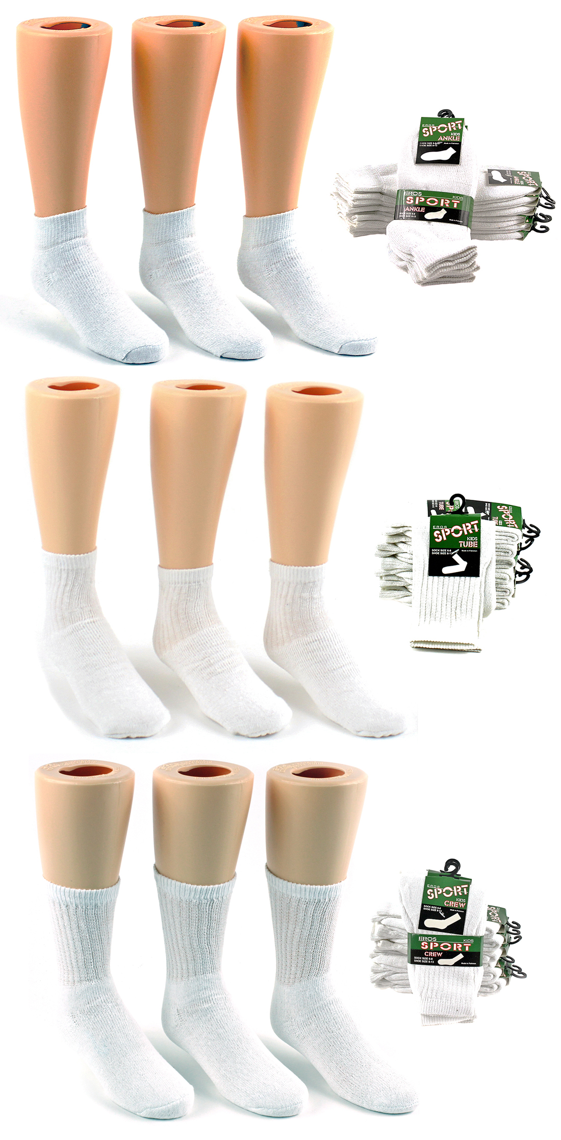 Boy's & Girl's Cotton Athletic SOCKS - Ankle/Tube/Crew Combo