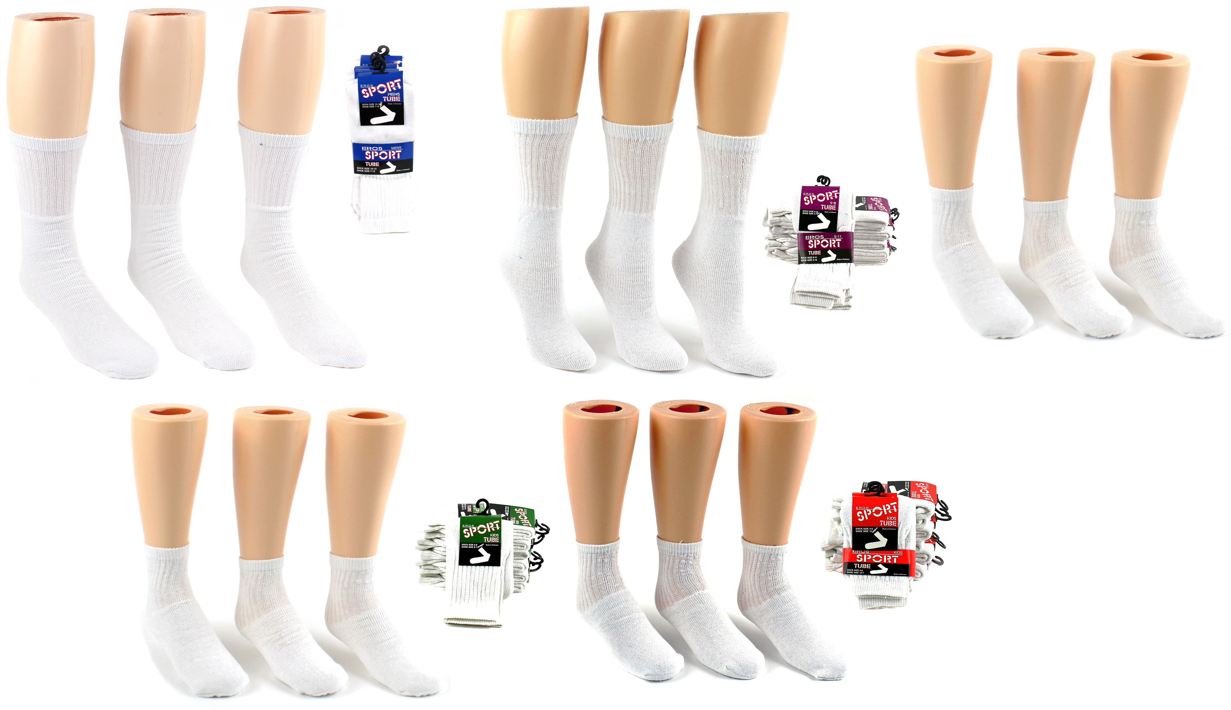 Cotton Athletic Tube SOCKS Family Pack (5 Sizes)