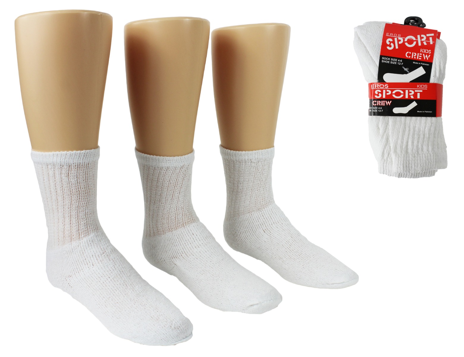 Little Children's Cotton Athletic Crew SOCKS - White - Size 4-6