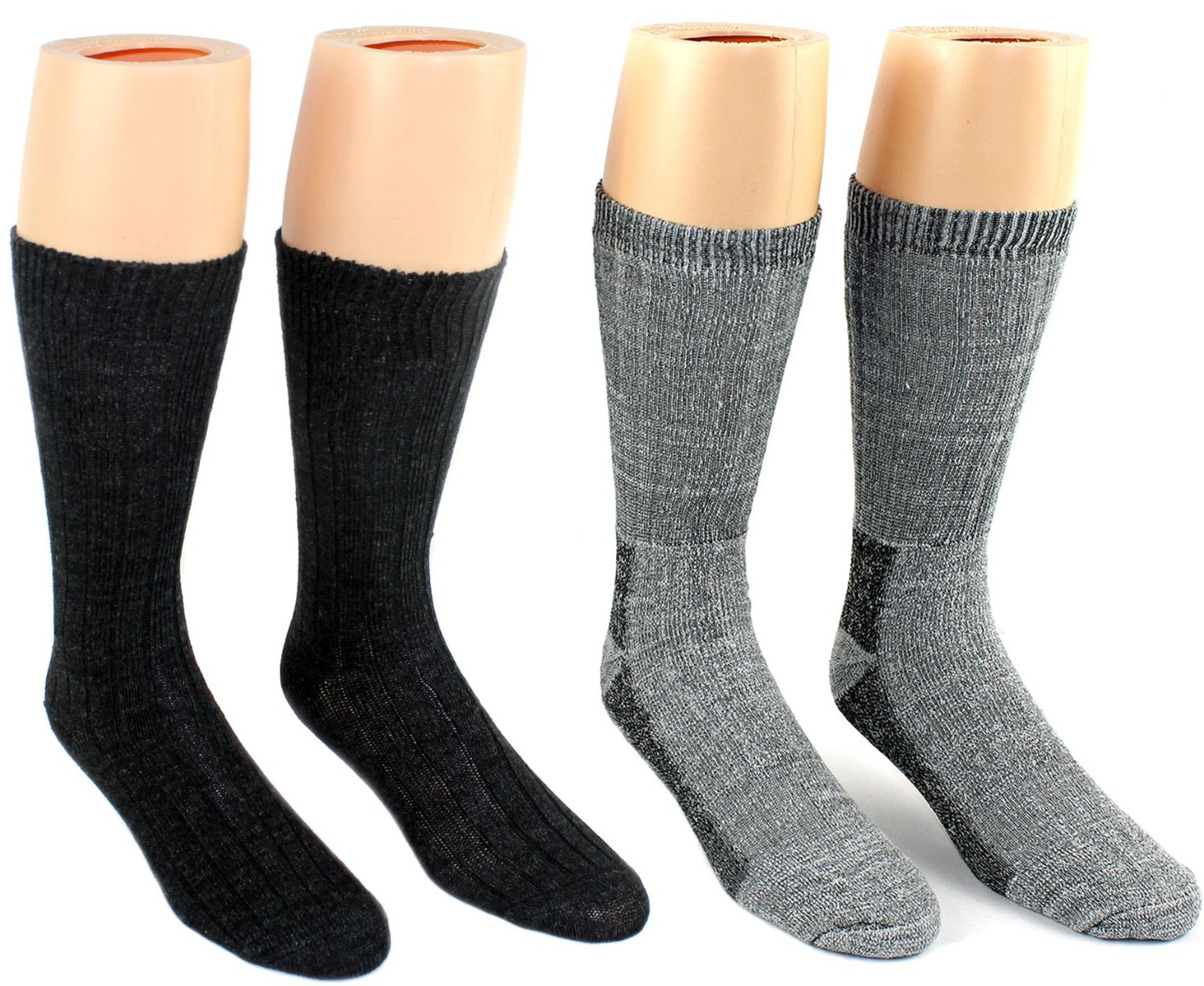 Men's Thermal Merino Wool Crew SOCKS Combo - Gray & Black - 2-Pair Packs