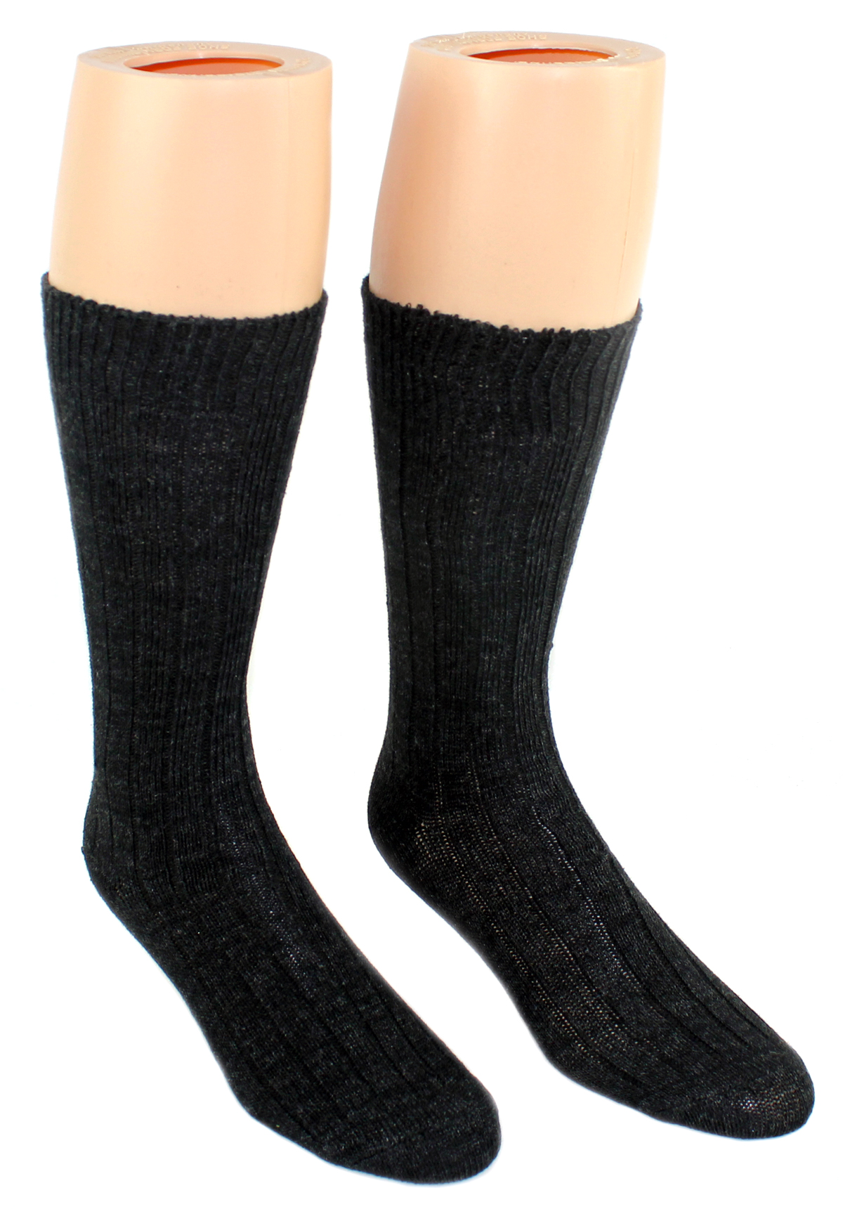 Men's Ribbed Thermal Premium Merino Wool Crew SOCKS - Black - 2-Pair Pack