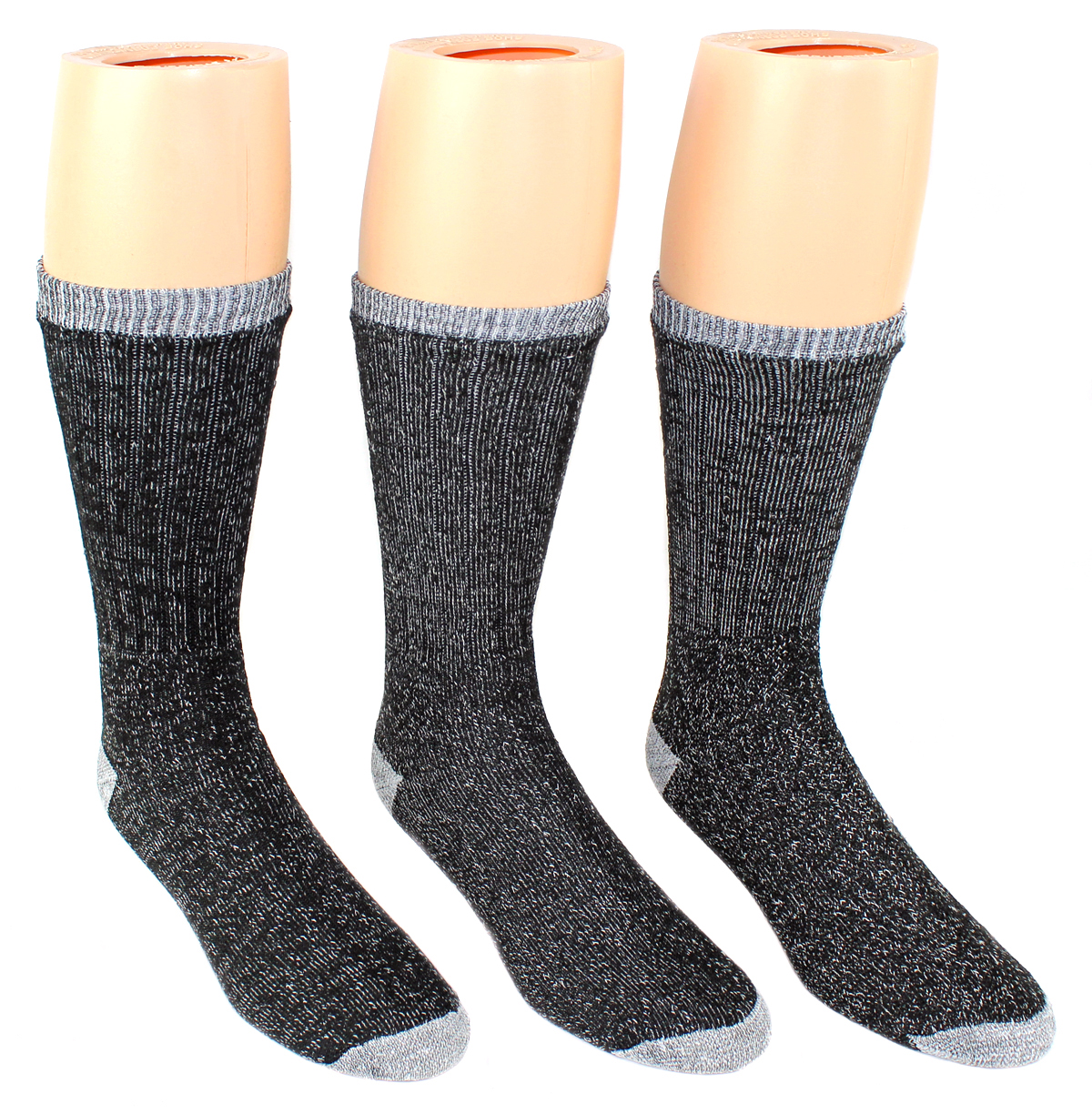 Men's Wool Blend Thermal Crew SOCKS - Charcoal w/ Grey Heel & Toe - 3-Pair Pack - Size 10-13