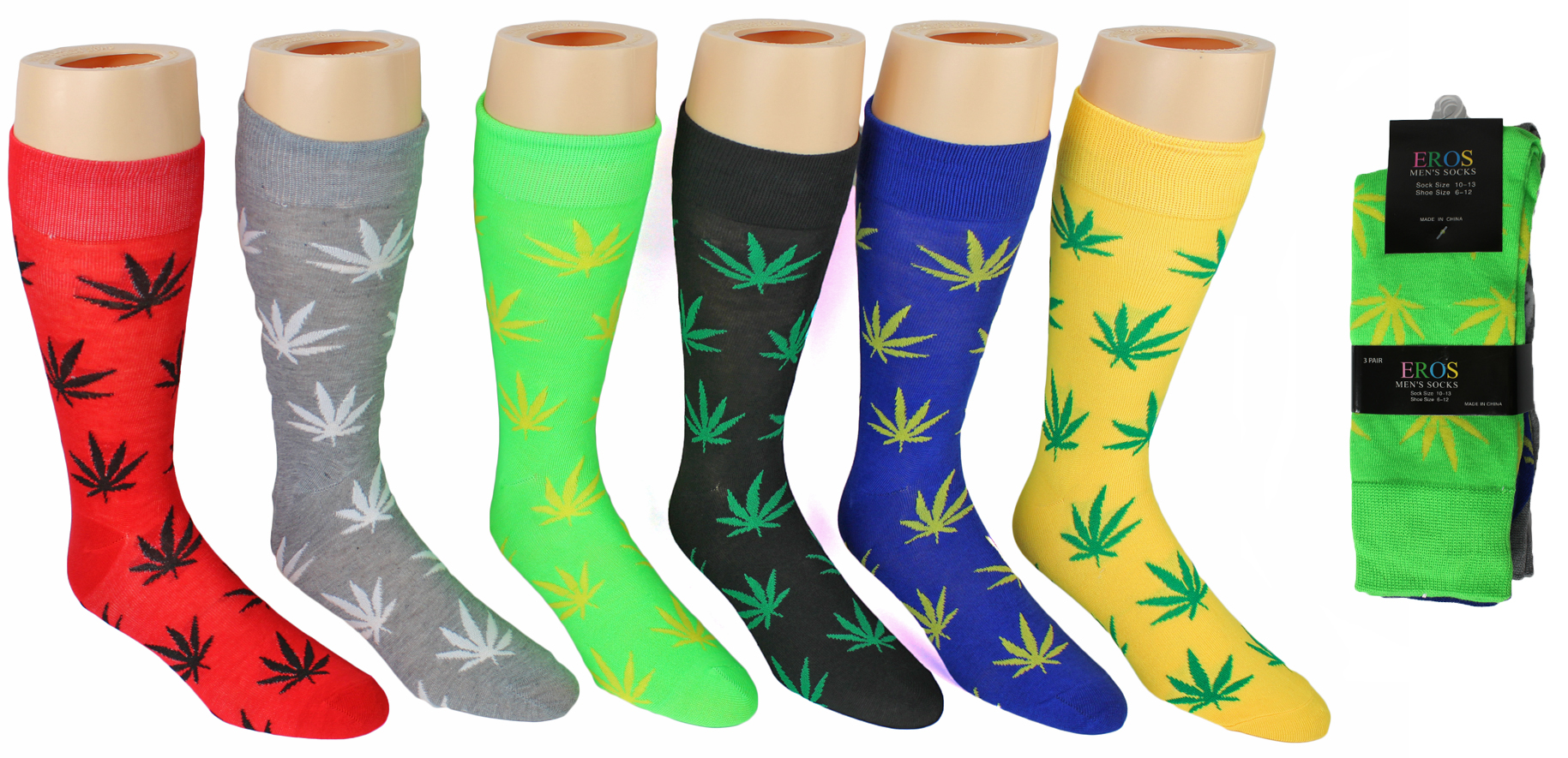 Men's Casual Crew Dress Socks - Marijuana Leaf Print - Size 10-13