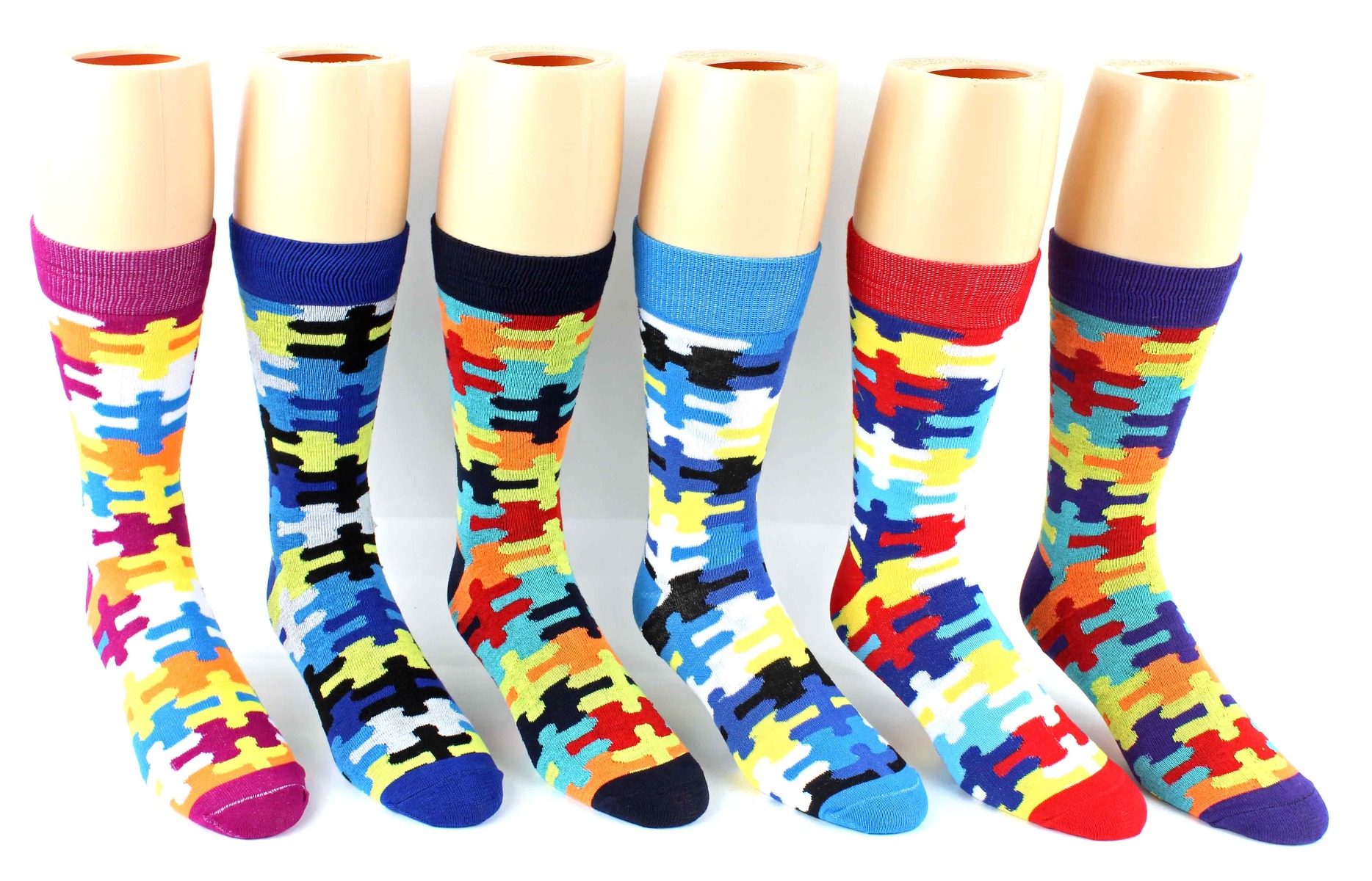 Men's Casual Crew DRESS Socks for Autism Awareness - Puzzle Prints - Size 10-13