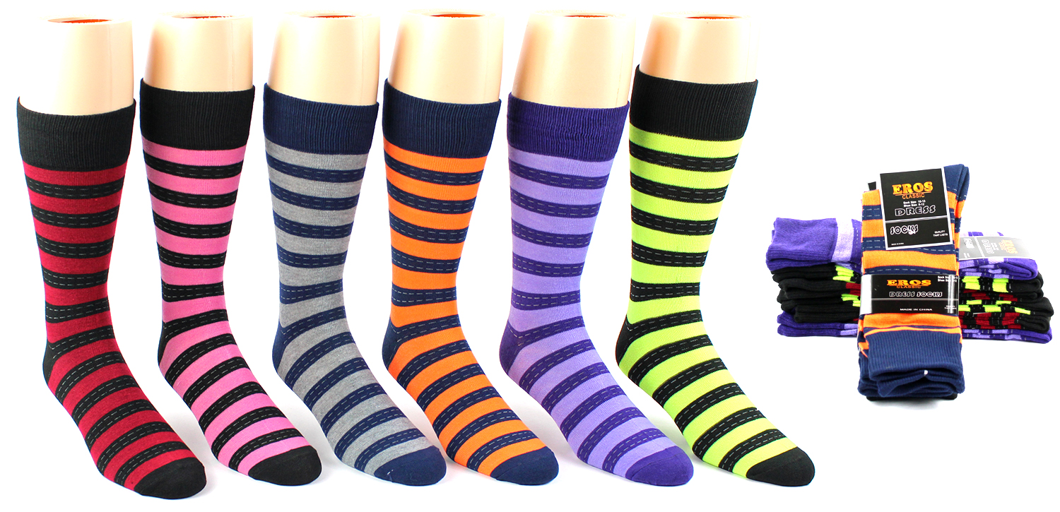 Men's Casual Crew Dress SOCKS - Striped Print - Size 10-13