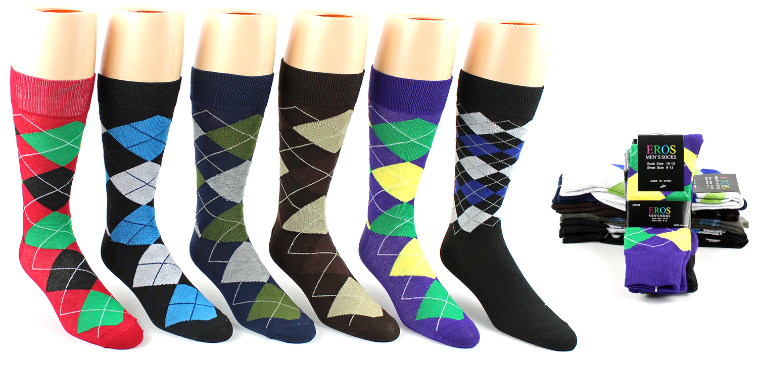 Men's Casual Crew DRESS Socks - Argyle Print - Size 10-13