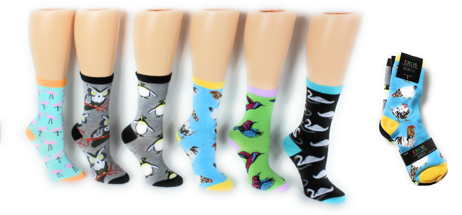 Women's Novelty Crew Socks - BIRD Prints - Size 9-11