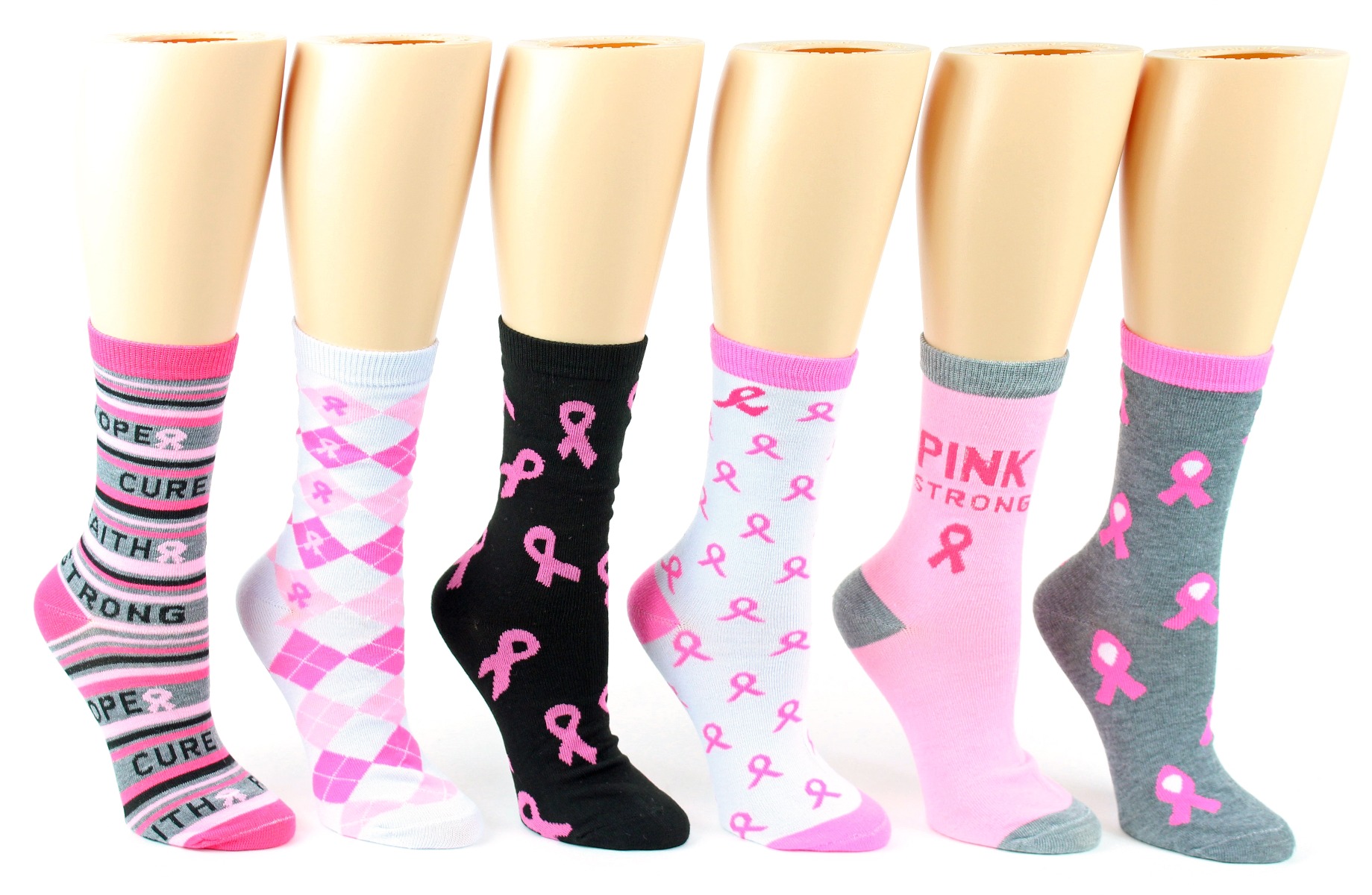 Women's Novelty Crew Socks - BREAST CANCER Awareness Prints - Size 9-11