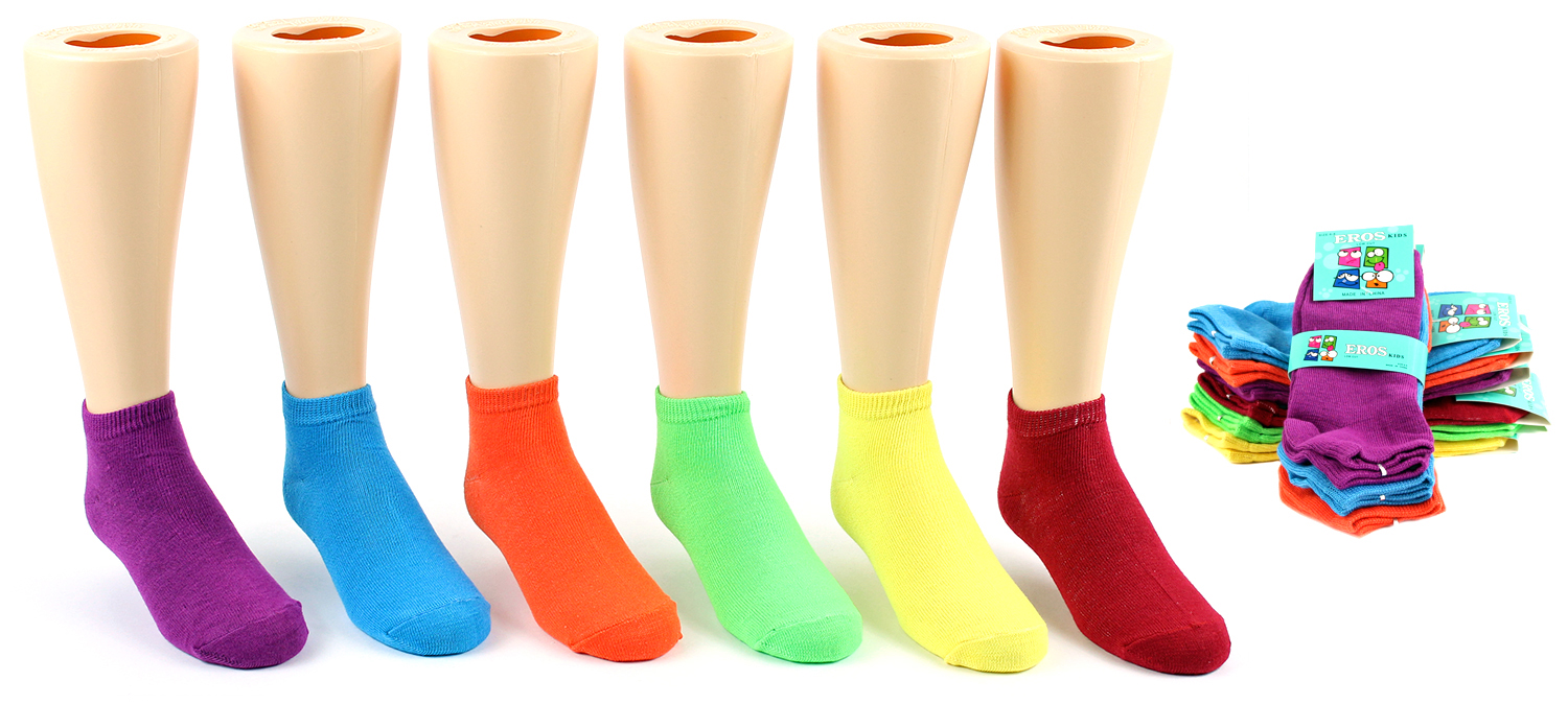 Boy's & Girl's Low Cut Novelty SOCKS - Neon Solid Colors - Size 6-8