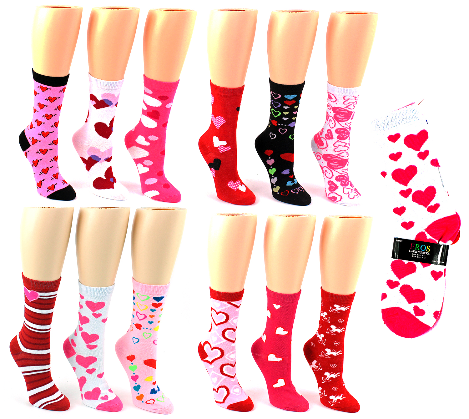 Women's Novelty Crew SOCKS- Valentine's Day Prints - Size 9-11