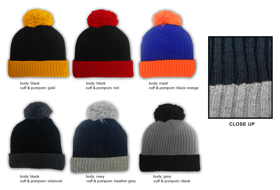 Premium Pom Pom Winter Knit HATS - Two-Tone