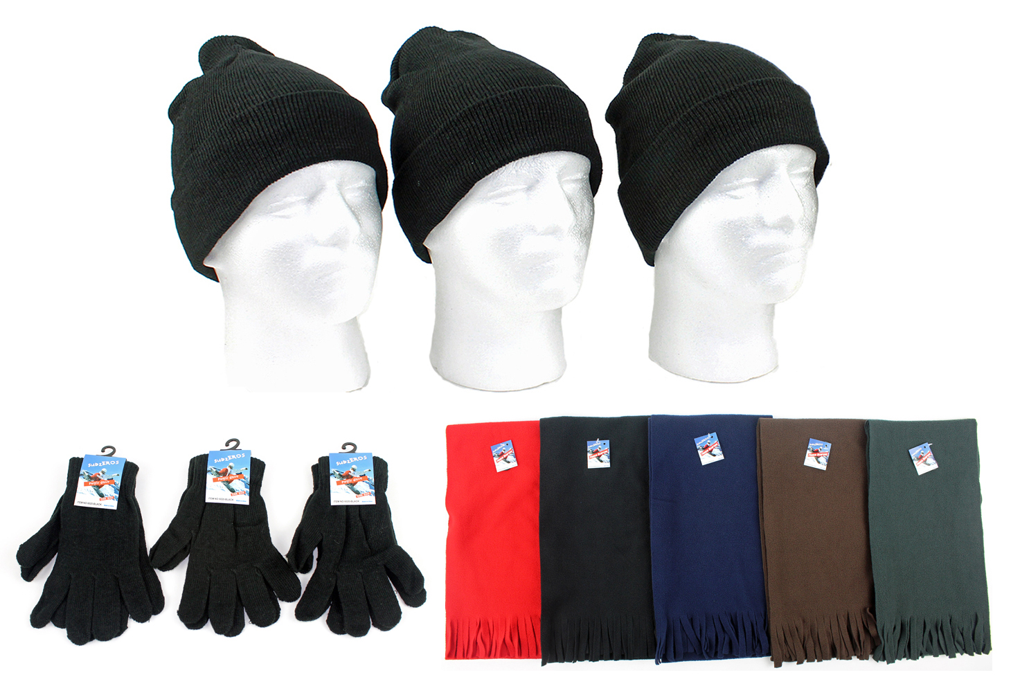 ''Adult Beanie Winter Knit Hats, Adult Magic Gloves, and Adult Solid SCARVES Combo Packs''