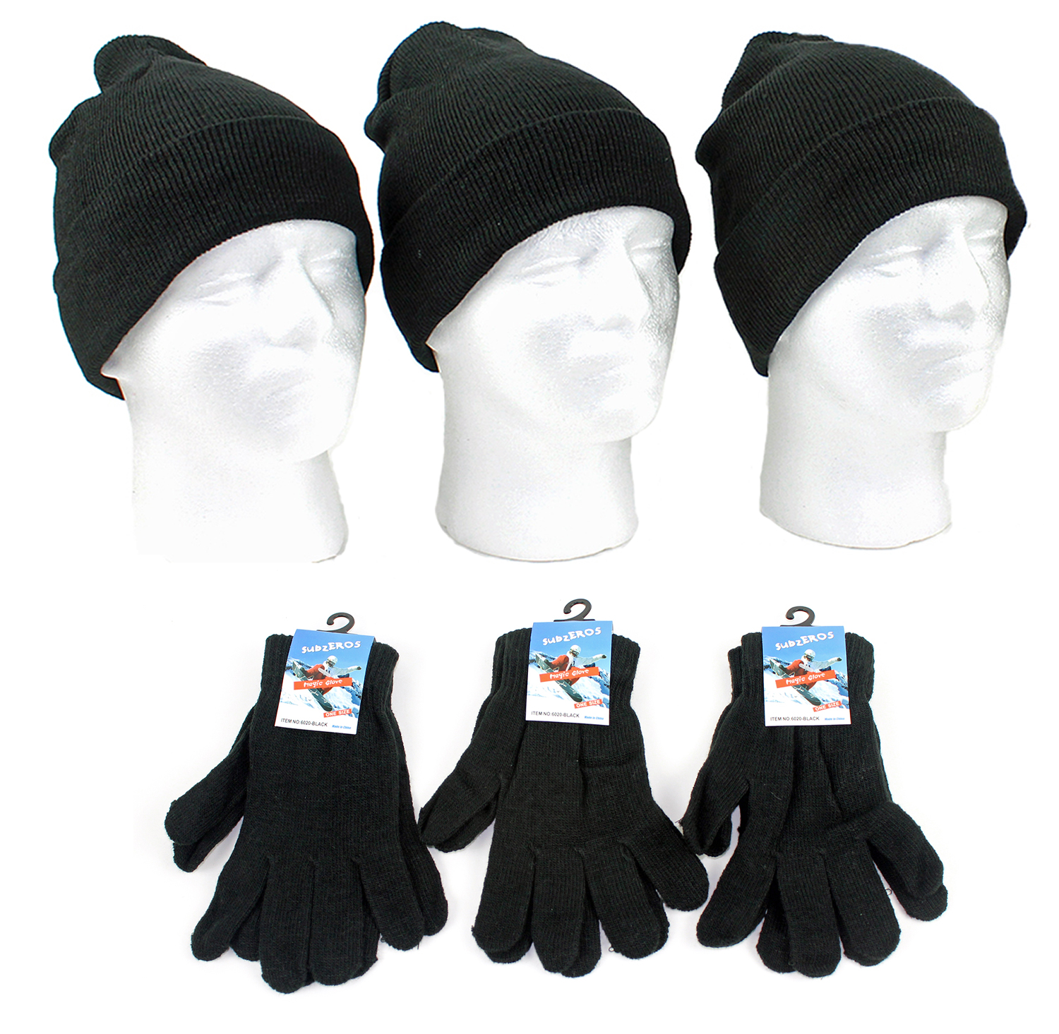 Adult Beanie Winter Knit HATS and Adult Magic Gloves Combo Packs