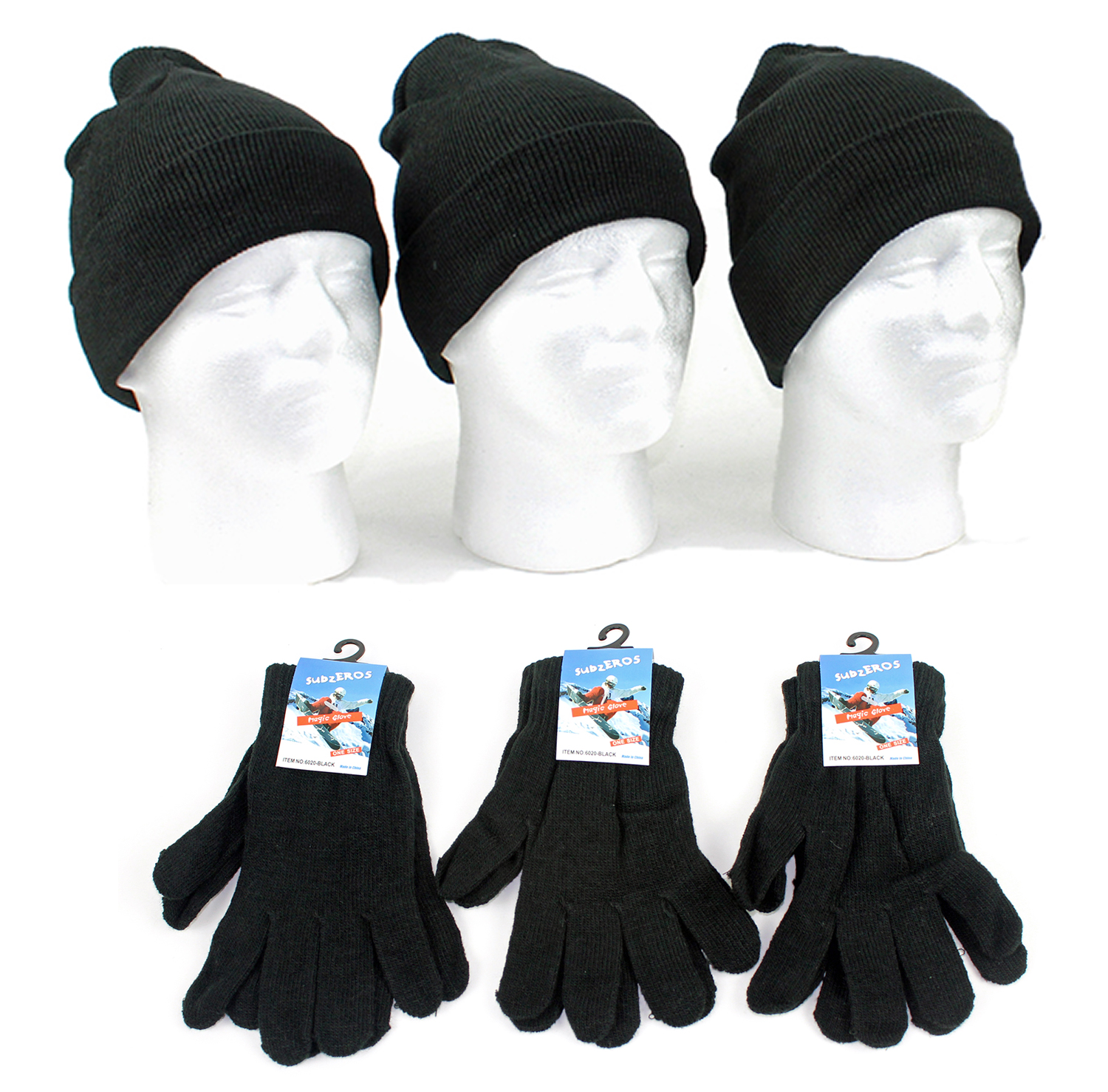 ADULT Cuffed Winter Knit Hats and ADULT Magic Gloves Combo Packs